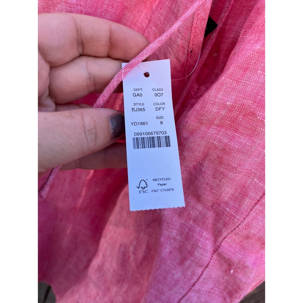 J. Crew NEW Women's Pink 100% Linen V-Back Puff Sleeve Button Down Top Sz 8 - Picture 6 of 9